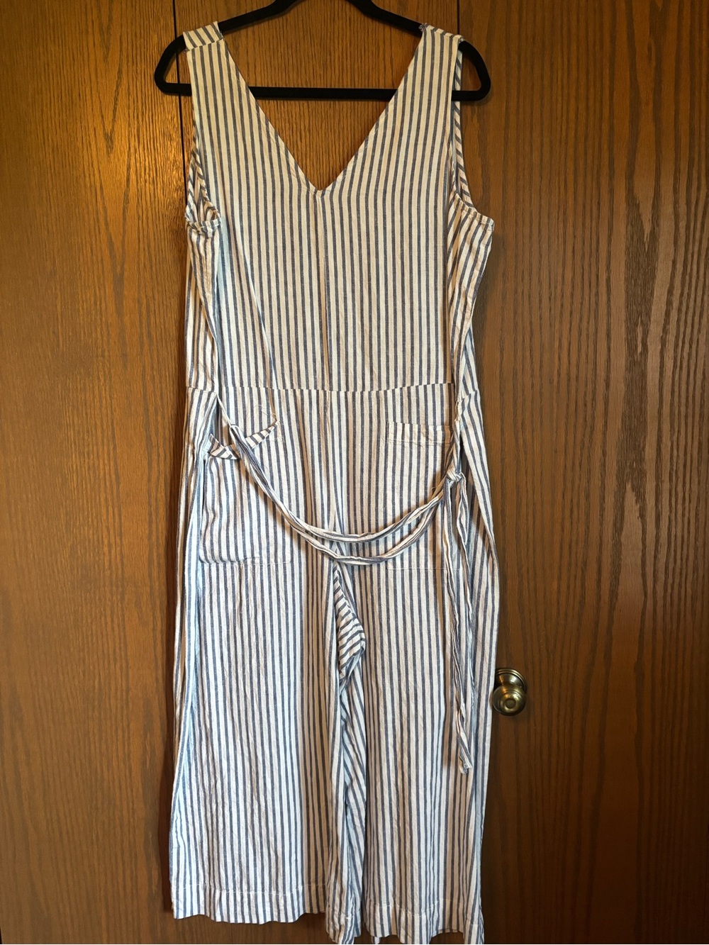 beachlunchlounge Navy and White Vertical Stripe Sleeveless Jumpsuit